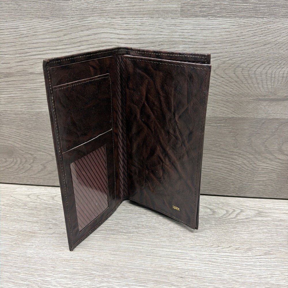 Swank Genuine Leather Tall Checkbook‎ Wallet Brown Men's Bifold Very Nice